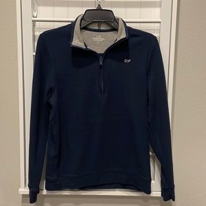 Boys Vineyard Vines navy waffle knit quarter zip pullover. Size Large (16). EUC.